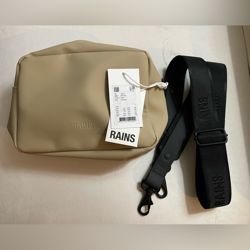 NWT Rains Box Bag Should Crossbody Bag Waterproof Sand Color - Picture 9 of 16